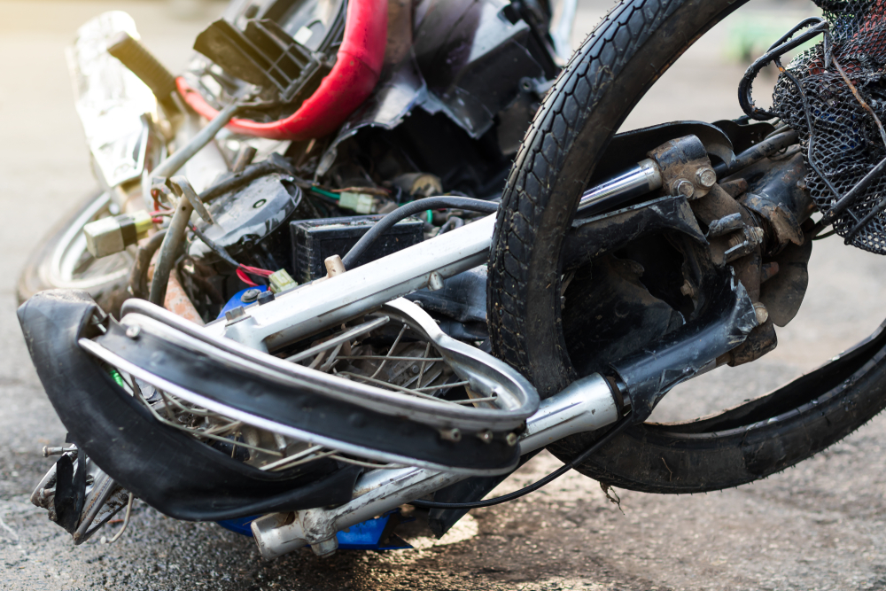 motorcycle accident attorney close up of a wrecked motorcycle. motorcycle accident attorney, The Bowling Law Firm